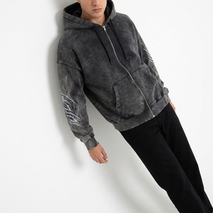 Sweat à capuche vintage oversize en molleton avec fermeture éclair quart de tour, mélange polyester/coton, coupe ample personnalisée, lourd, délavé à l'acide, impression numérique, hiver - Product Image 6