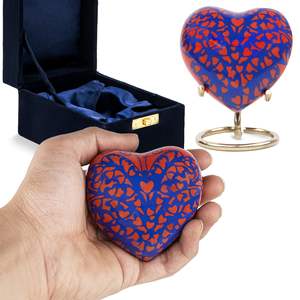 Urnes funéraires pour adultes en laiton/aluminium, finition antique colorée avec motif cœur, pour cendres funéraires. - Product Image 2