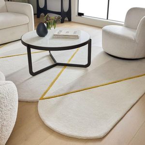 Tapis blanc avec motif zig-zag jaune et bord ondulé, fait main, couleur unie, adapté aux animaux domestiques, antidérapant, à poils longs, pour pique-nique, décoration intérieure, voiture - Product Image 3