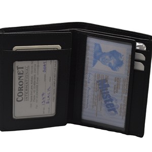 Portefeuille en cuir pour homme de luxe, à trois volets, avec protection RFID, porte-cartes de crédit, fermeture ouverte, petit porte-monnaie à trois volets - Product Image 2