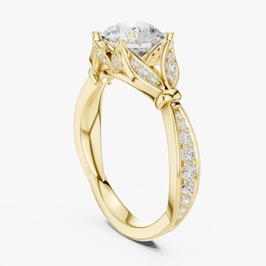 Anillo de Compromiso de Oro Amarillo de 9K con Diamante Cultivado en Laboratorio de Corte Redondo de 1.33CT, Estilo Vintage con Filigrana y Acentos Pavé, Joyería Nupcial al por Mayor - Product Image 6