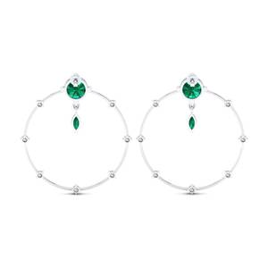 Pendientes de aro minimalistas REYES con esmeralda y moissanita en oro macizo de 14K con cierre de rosca para mujer - Product Image 4