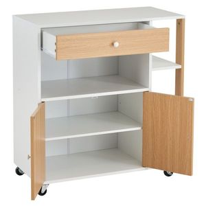 Carrello da Cucina Bianco e Legno con 5 Ripiani e 1 Cassetto, Isola Portatile con Ruote in Vetro - Product Image 2