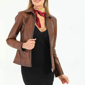 Chaqueta de Cuero Genuino de Alta Calidad para Mujer, Corte Entallado, con Cuello Mao, Diseño Transpirable para Invierno - Product Image 1