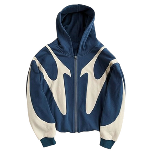 Hoodie unisexe en molleton lourd patchwork haute couture avec double écharpe, en laine/viscose, coupe oversize, double fermeture éclair, style streetwear hivernal - Product Image 3
