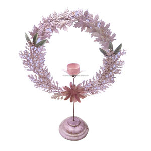 Couronne de mariage avec support, Design de feuilles et de fleurs, en métal rond, pour porte d'entrée, fenêtre murale, zone de jardin, décoration de fête - Product Image 2