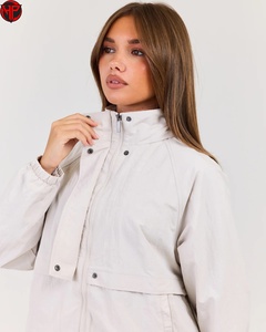 <b>Women's</b> Off White Utility <b>Jacket</b> Hooded Zip Up Windproof Coat Long Sleeve <b>Spring</b> Outwear Outdoor Windbreaker <b>Jacket</b> - Product Image 5