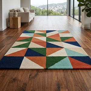 Alfombra Geométrica Colorida, Moderna, con Patrón Triangular, Hecha a Mano, de Lana, para Sala de Estar, Dormitorio, Suave, Afelpada, Antideslizante - Product Image 2
