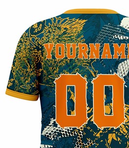 เสื้อยืดกีฬาคอร์เร็กซ์สำหรับผู้ชาย พิมพ์ลายแบบซับลิเมชั่น แขนสั้น คอกลม แห้งเร็ว ทรงปกติ สีน้ำเงินเหลือง ลายพิมพ์ - Product Image 5