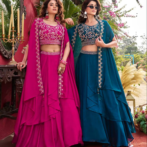 Ensemble Salwar Kameez Indowestern trois pièces prêt pour les fêtes, avec broderie, longueur ras du sol, séchage rapide, idéal pour les fêtes et les mariages - Product Image 1