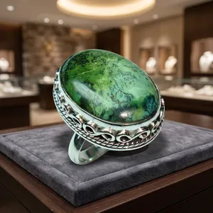 Anillo de Plata de Ley 925 con Turquesa Tibetana, Anillo de Piedra Preciosa Natural Hecho a Mano, Joyería Vintage, Piedra Ovalada Grande para Mujer - Product Image 2