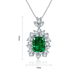 Collar de Plata 925 con Colgante de Diamante Corte Esmeralda Luminoso y Piedras Laterales Marquise, Joyería de Lujo para Mujer, Certificado IGI, para Boda - Product Image 5