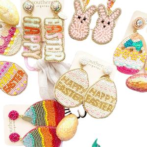 Pendientes de moda 2025 con bordado de cuentas de semillas, blancos con azul, con flecos, de Etsy para India - Product Image 3