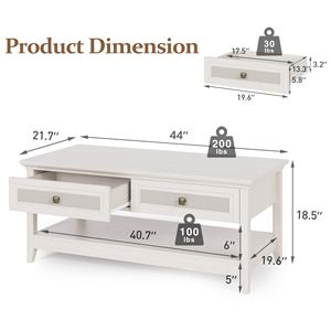Tavolino da Caffè a 2 Livelli in Stile Rustico con Tema Boho, Tavolino da Tè con 2 Cassetti Decorativi in Rattan, Tavolino Centrale per Divano con Ripiano Portaoggetti - Product Image 2