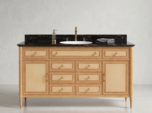 Luxury Solid Wood <b>Bathroom</b> <b>Vanity</b> With Marble Top Classic Rattan Weaving <b>Bathroom</b> Cabinet Single Sink Hotel <b>Bathroom</b> Furniture - Product Image 4