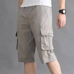 Summer Men's Canvas <b>Cargo</b> <b>Shorts</b> Mid Waist Elastic Breathable Eco-Friendly Anti-Wrinkle Knee Length 6 Pockets Casual - Product Image 5