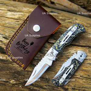 มีดพับ UA Supplies รุ่น Industrial Grade Copper Damascus Steel Artisan Pocket Knife ด้ามจับ G10 Micarta ใบมีดแบบ Clip Point พับได้ ดีไซน์ดั้งเดิม - Product Image 2