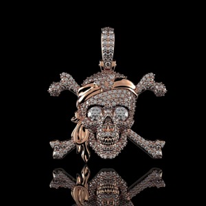 Collar con Colgante de Calavera Caribeña, Moissanita de Corte Brillante con Claridad VVS1 Certificada por GRA de 1.70ct, Collar de Calavera Gótica Hecho a Mano en Oro de 14K - Product Image 4