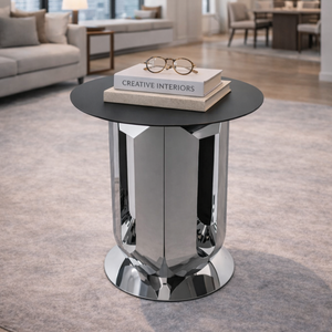 Mesa de Centro Redonda de Diseño con Base de Pedestal de Acero Arquitectónico, Superficie de Metal con Recubrimiento en Polvo Negro, Muebles Modernos para Sala de Estar - Product Image 4