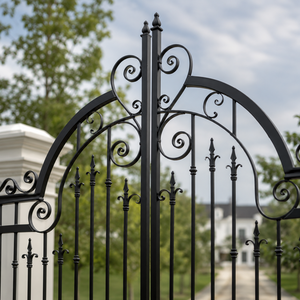 Portail d'entrée en fer forgé noir avec motif festonné pour villa, manoir, jardin – Conception de porte de sécurité - Product Image 3