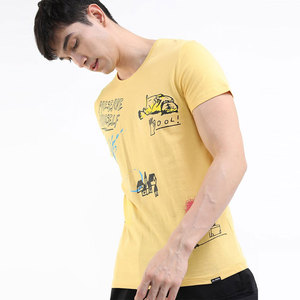 Camiseta Amarilla para Hombre con Estampado de Dibujos Animados, Manga Corta, Cuello Redondo, Corte Regular, Estilo Casual, 100% Algodón, Tejido Jersey Transpirable - Product Image 5