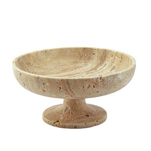 Handcrafted Classic Travertine Pedestal Bowl Natural Stone Decorative Fruit Centerpiece Bowl for Dining <b>Table</b> <b>Console</b> Luxury Hom - Product Image 1