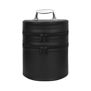 Premium Handmade Heavy Duty Black Imitation Leather Fez <b>Hat</b> Carry Case Double Layer Zipper Storage <b>Box</b> with Custom Embroidery - Product Image 1
