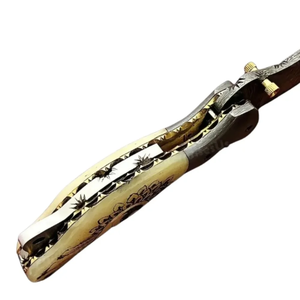 LEGACY BLADES มีดพับเหล็กดามัสกัส มีดทำมือทรงดรอปพอยต์ ด้ามไม้ มีดสำหรับตั้งแคมป์ มีดพับเกรดอุตสาหกรรม - Product Image 2