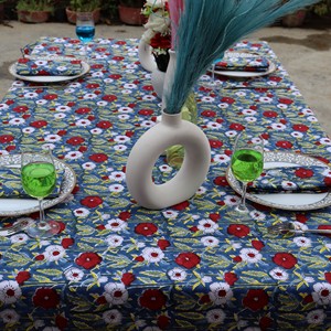 Floral Printed Cotton <b>Tablecloth</b> Blue Red White Outdoor Washable Pastoral Style Durable Washable Customizable <b>Square</b> <b>Tablecloth</b> - Product Image 4