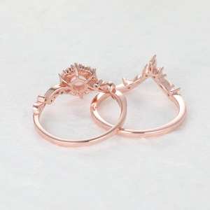 Garnet Opal CZ 925 Silver 14k Rose <b>Gold</b> Plated Engagement Ring Set Art Deco Stackable Bridal Ring - Product Image 2