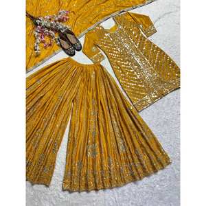 Robe de soirée de créateur avec broderie lourde, tenue de soirée, haut-plazzo et dupatta - Product Image 2