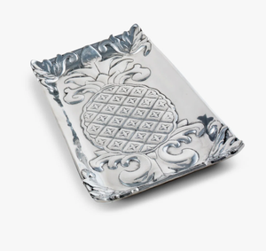 Plateau décoratif personnalisé en aluminium, forme rectangulaire, finition argentée, texture gaufrée à motif floral, organiseur - Product Image 1