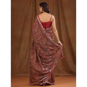 Designer Party Wear <b>Saree</b> with Digital Print and Embroidery Work Border Dresses - Product Image 4
