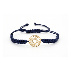 Pulsera de Macramé Azul Marino Chapada en Oro de 14K con Rodio, Dije de Filigrana, Diseño Intrincado Calado, Cordón Trenzado Ajustable, Unisex - Product Image 1