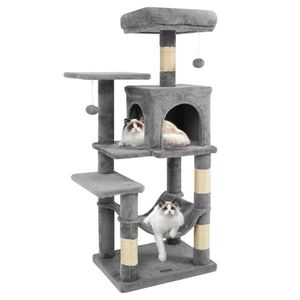 Arbre à chat multi-niveaux gris clair de 44 pouces, le rêve des chats d'intérieur, avec une plateforme supérieure spacieuse, un condo à 2 portes, un hamac et un griffoir - Product Image 1