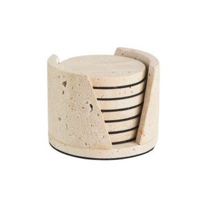Ensemble de sous-verres en travertin naturel durable avec finition polie pour une protection élégante de la table à manger et du bureau à la maison - Product Image 1