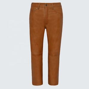 Pantalon de jogging unisexe en cuir marron Nappa souple, design élégant 2026, avec logo droit, sangles blanc cerise, respectueux de l'environnement, délavage à la pierre - Product Image 5