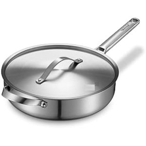 Fantastic Design Stainless Steel Fry Pan with Lid Heavy Bottom <b>Induction</b> Compatible Frying Pan <b>for</b> Home & Restaurant - Product Image 2
