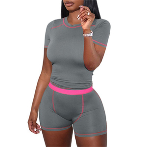 Women's Outdoor Casual Custom Logo 2 Piece Summer Shorts <b>Set</b> Polyester/Cotton Crop Top & Knee-Length Shorts - Product Image 4