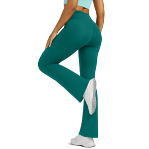 Women's Flat Front Mid Waist Flare <b>Leggings</b> Breathable Elastic Waist <b>With</b> <b>Pockets</b> High Stretch Women Outdoor Casual Pants - Product Image 2