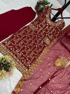 FANCY GEORGETTE EMBROIDERY STONE WORK TOP PALAZZO WITH DUPATTA MAROON 411 - Product Image 5