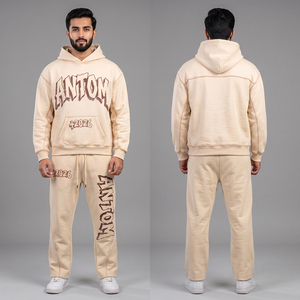 Custom Plus Size Winter Sweatsuit <b>Men's</b> 100% Cotton Anti-Bacterial Breathable Quick Dry <b>Pullover</b> Hoodie Screen Printed Logo - Product Image 2