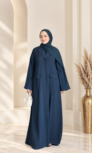 New Luxury Handmade Dubai <b>Black</b> <b>Lace</b> Trim Modest Vintage Breathable Abaya Matching Hijab Muslim Women Loose Ankle-Length Ramadan - Product Image 3