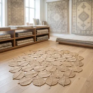 พรมรูปวงรีลายดอกไม้ทำมือจากปอกระเจา สไตล์โมเดิร์น เป็นมิตรกับสิ่งแวดล้อม ทำจากเส้นใยธรรมชาติ ป้องกันการลื่น สำหรับห้องนั่งเล่น - Product Image 1