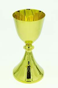 Cáliz de Iglesia de Latón con Acabado Dorado Intenso y Patrón, Copa de Comunión Religiosa Hecha a Mano, Copa de Altar para Adoración Cristiana, Suministro para Iglesia - Product Image 3