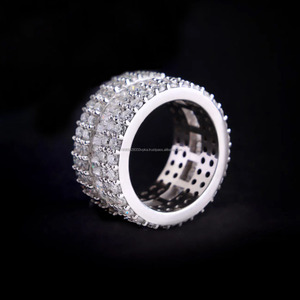 Emerald & Round Cut Moissanite Diamond <b>Eternity</b> Wedding Band 925 Sterling <b>Silver</b> Iced Out Champion <b>Ring</b> Hip Hop Trendy Jewelry - Product Image 5