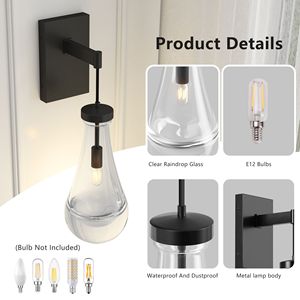 Set di Applique da Parete Moderne a Goccia, Lampade da Parete Nere Dimmerabili per Soggiorno e Bagno, Illuminazione per Specchio da Bagno - Product Image 5