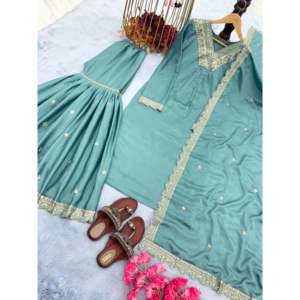 Conjunto de Top y Dupatta de Fiesta para Mujer de Diseñador, Elegante Plazzo con Hermosos Adornos - Product Image 1