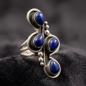 Anillo de Plata de Ley 925 con Lapislázuli, Gema Azul Natural, Joyería Vintage Hecha a Mano, Diseño de Moda Atrevido - Product Image 3