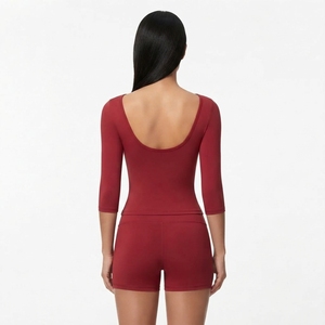 Wholesale Custom Logo Soft <b>Long</b> <b>Sleeve</b> <b>Crop</b> Top Shorts Yoga Active Wear Sets Women Seamless Gym Fitness Sets - Product Image 2